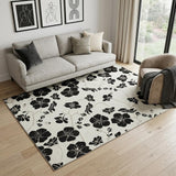 5' X 8' Ivory And Black Floral Washable Area Rug With UV Protection