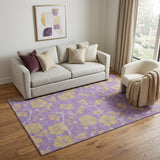 5' X 8' Purple And Gold Floral Washable Area Rug With UV Protection