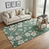 5' X 8' Sage And Beige Floral Washable Area Rug With UV Protection