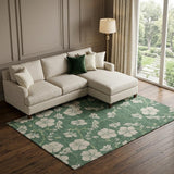8' X 10' Sage And Beige Floral Washable Area Rug With UV Protection