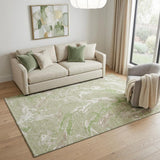 5' X 8' Artichoke Green Taupe And Ivory Abstract Washable Area Rug With UV Protection