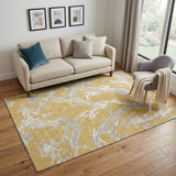 5' X 8' Gold Gray And Beige Abstract Washable Area Rug With UV Protection