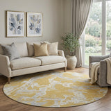 8' Gold Gray And Beige Abstract Washable Round Rug With UV Protection