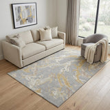 5' X 8' Gray Gold And Ivory Abstract Washable Area Rug With UV Protection