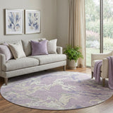 8' Lavender Ivory And Beige Abstract Washable Round Rug With UV Protection