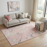 5' X 8' Pink Ivory And Gray Abstract Washable Area Rug With UV Protection