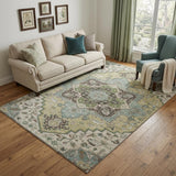 5' X 8' Beige Sage And Ivory Oriental Washable Area Rug With UV Protection