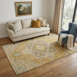 5' X 8' Gold Blue And Gray Oriental Washable Area Rug With UV Protection