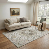 5' X 8' Ivory Gray And Beige Oriental Washable Area Rug With UV Protection