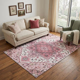5' X 8' Pink Ivory And Gray Oriental Washable Area Rug With UV Protection