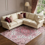8' X 10' Pink Ivory And Gray Oriental Washable Area Rug With UV Protection