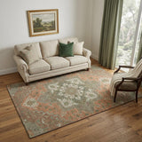 5' X 8' Rust Beige And Olive Green Oriental Washable Area Rug With UV Protection