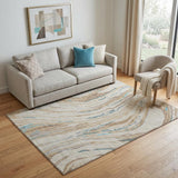 5' X 8' Beige Teal And Brown Abstract Washable Area Rug With UV Protection