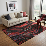 5' X 8' Black Red And Blue Abstract Washable Area Rug With UV Protection