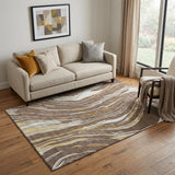 5' X 8' Brown Ivory And Taupe Abstract Washable Area Rug With UV Protection