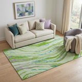 5' X 8' Green Lavender And Teal Abstract Washable Area Rug With UV Protection