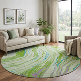 8' Green Lavender And Teal Abstract Washable Round Rug With UV Protection