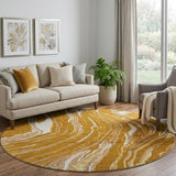 8' Rust Beige And Gray Abstract Washable Round Rug With UV Protection