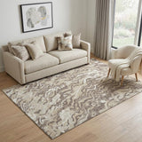 5' X 8' Beige Taupe And Ivory Abstract Washable Area Rug With UV Protection