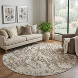 8' Beige Taupe And Ivory Abstract Washable Round Rug With UV Protection