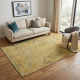 5' X 8' Gold Gray And Olive Green Abstract Washable Area Rug With UV Protection