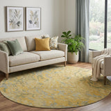 8' Gold Gray And Olive Green Abstract Washable Round Rug With UV Protection