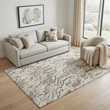 5' X 8' Gray Silver And Ivory Abstract Washable Area Rug With UV Protection