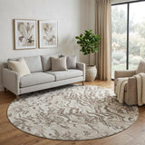 8' Gray Silver And Ivory Abstract Washable Round Rug With UV Protection