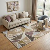 5' X 8' Beige Brown And Mauve Geometric Washable Area Rug With UV Protection