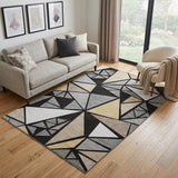 5' X 8' Black Beige And Ivory Geometric Washable Area Rug With UV Protection