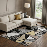 8' X 10' Black Beige And Ivory Geometric Washable Area Rug With UV Protection