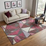 5' X 8' Burgundy Pink And Ivory Geometric Washable Area Rug With UV Protection
