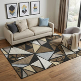 5' X 8' Brown Black And Ivory Geometric Washable Area Rug With UV Protection