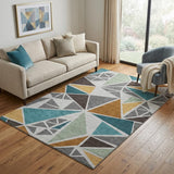 5' X 8' Gray Teal And Copper Geometric Washable Area Rug With UV Protection