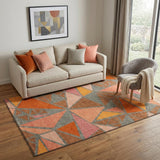 5' X 8' Rust Orange And Salmon Geometric Washable Area Rug With UV Protection