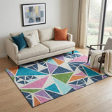 5' X 8' White Teal Pink And Orange Geometric Washable Area Rug With UV Protection