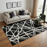 5' X 8' Black And Ivory Geometric Washable Area Rug With UV Protection