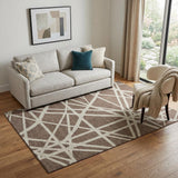 5' X 8' Brown And Ivory Geometric Washable Area Rug With UV Protection