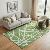 5' X 8' Green And Ivory Geometric Washable Area Rug With UV Protection