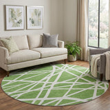 8' Green And Ivory Geometric Washable Round Rug With UV Protection