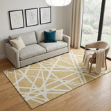 5' X 8' Gold And Ivory Geometric Washable Area Rug With UV Protection