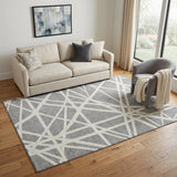 5' X 8' Gray And Ivory Geometric Washable Area Rug With UV Protection