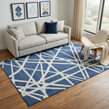 5' X 8' Navy Blue And Ivory Geometric Washable Area Rug With UV Protection