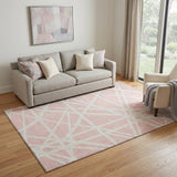 5' X 8' Pink And Ivory Geometric Washable Area Rug With UV Protection