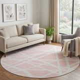 8' Pink And Ivory Geometric Washable Round Rug With UV Protection