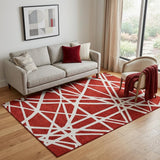 5' X 8' Red And Ivory Geometric Washable Area Rug With UV Protection