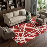8' X 10' Red And Ivory Geometric Washable Area Rug With UV Protection