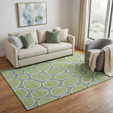 5' X 8' Artichoke Green Ivory And Blue Geometric Washable Area Rug With UV Protection