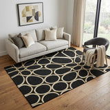 5' X 8' Black Ivory And Gold Geometric Washable Area Rug With UV Protection