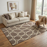 5' X 8' Brown Ivory And Gold Geometric Washable Area Rug With UV Protection